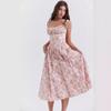 Spring and Summer Women's Halter Short Sleeve Chest Wrapped Small Floral Print Dress Long Dress