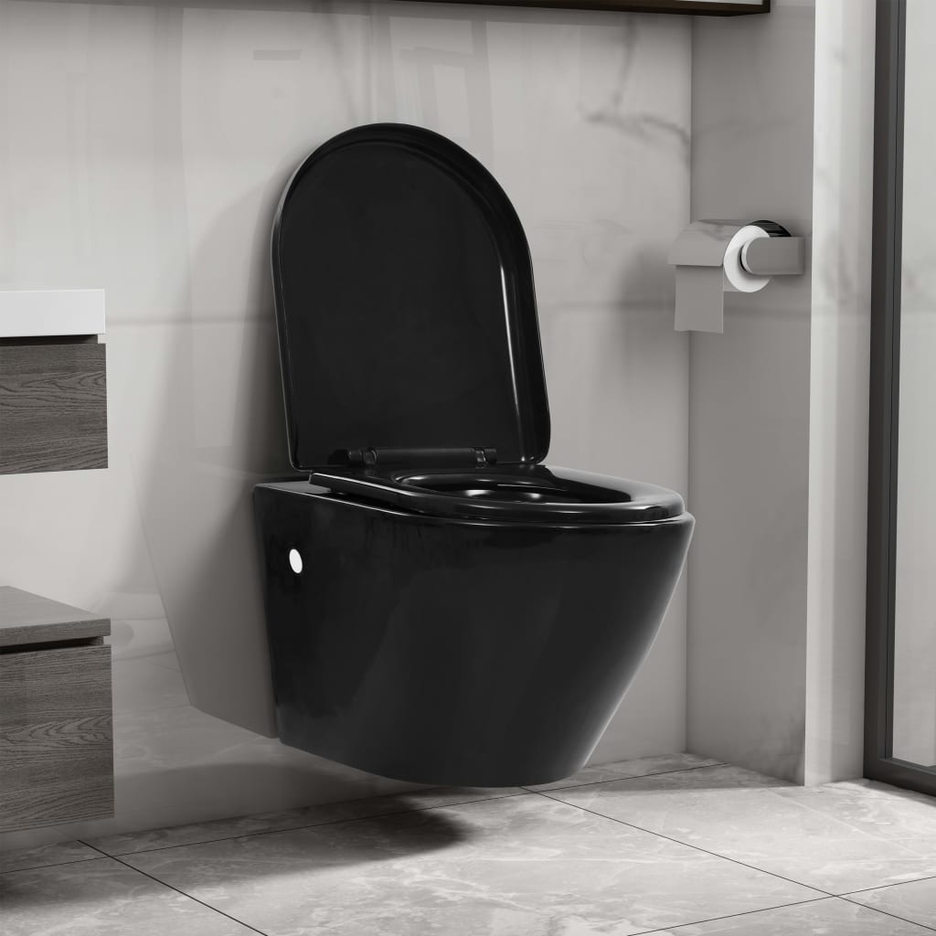 Wall Mounted Toilet with In Wall Flush Tank Ceramic Black