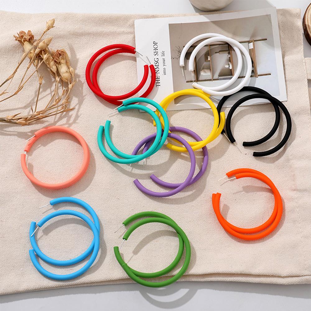 Ladies Candy Color Round Simple Personality C-shaped Women Jewelry Hoop Earrings Round Earrings