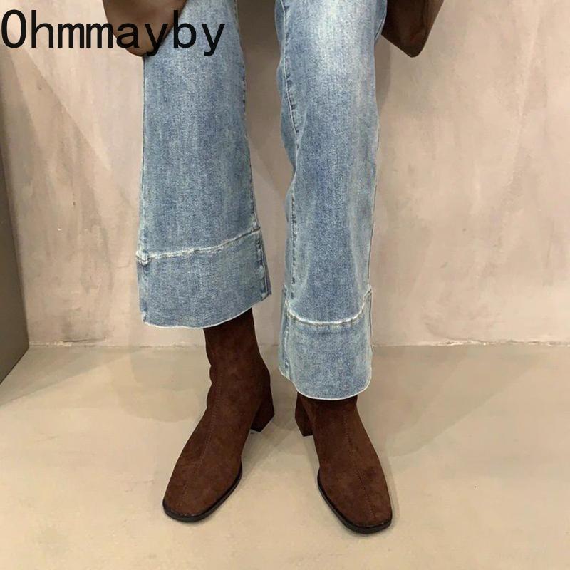 Fashion Vintage Women Slim Ankle Boots Fashion Elegant Square Toe Shoes Autumn High Heel Women's Short Booties