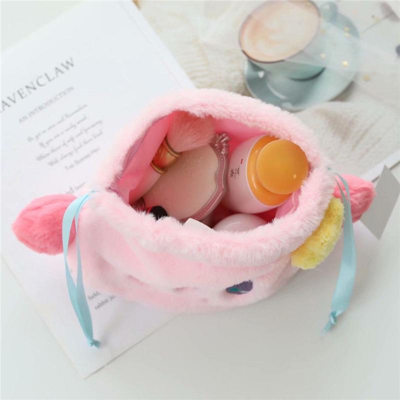 Japanese Kirby Plush Drawstring Pouch - Cute, Pink Cartoon Storage Bag for Girls