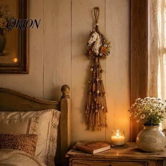 Ручная работа, деревянные бусины, настенный акцент, декор в стиле farmhouse, лошадь, Бохо, подвесное украшение на голову с бусинами, гирлянда с теплым светом, кисточки, деревенское искусство для