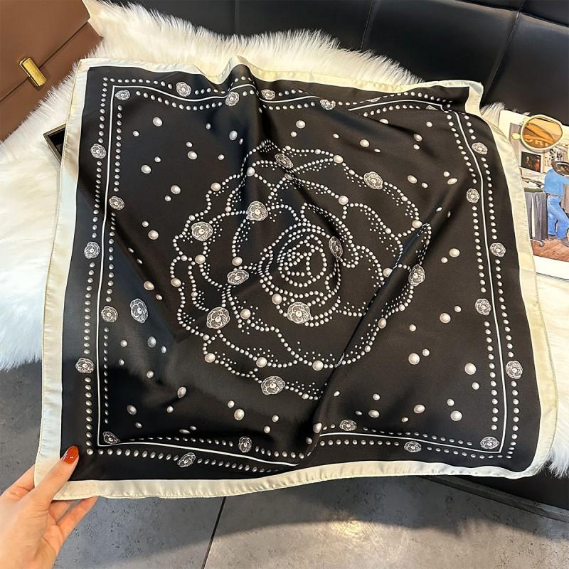 70x70cm Lightweight Silk-Look Square Scarf Women French Chic Hair Band Office Accessory Viscose 96%