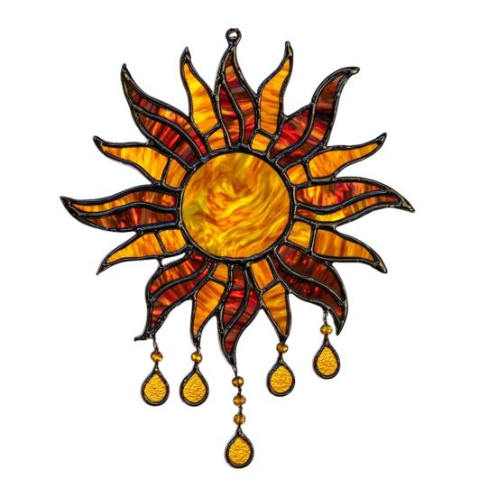 Sun Design Sun Catcher Acrylic Hanging Decoration Stained Glass Inspired Suncatcher Window Decor for Garden or Living Room