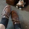 Women'S Loafers Autumn And Winter New Bow Shallow Mouth Sailing Shoes Women'S Casual Retro Brown Lace-Up Loafers Flat Shoes