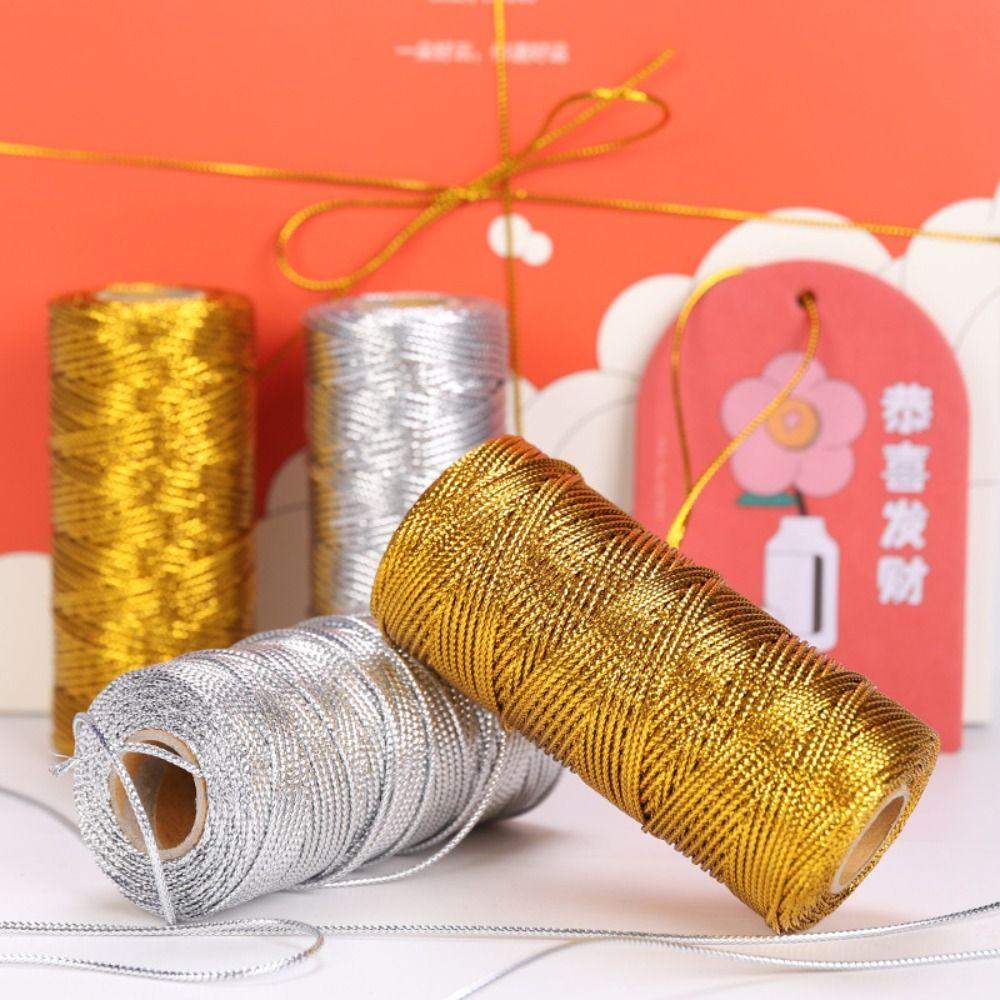 1,5 мм Новогодний Подарочный Шнур Нить Веревка для Подарков DIY Браслет Золотой Серебряный Шнур Домашний Декор 100м Веревка Изготовление Украшений Шнурок
