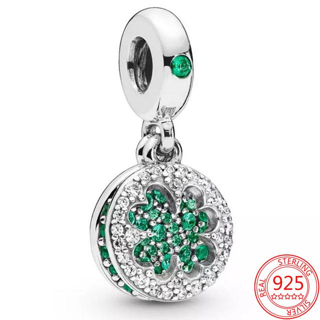 Original S925 Silver Fit Fashion Bracelet Charm Murano Glass Beads Ladybird Four Leaf Clover Pendant Jewelry Gift Accessories