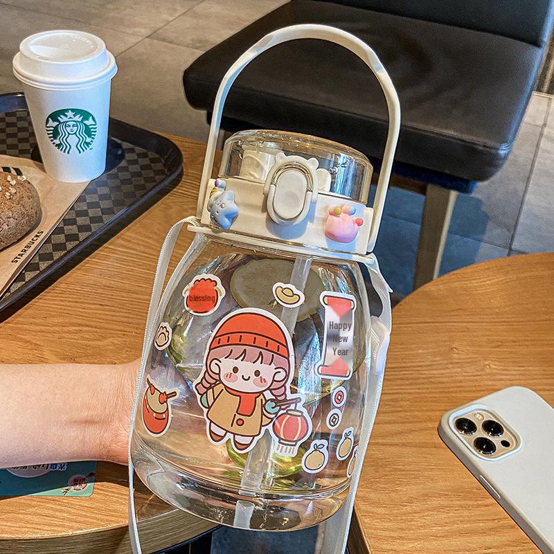 Стильная спортивная бутылка для воды большой емкости для девочек — дизайн Big Belly с трубочкой, идеально подходит для лета и активного отдыха на свежем воздухе