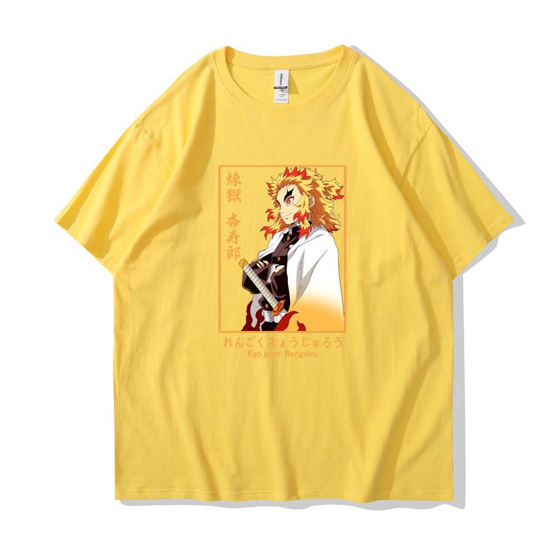 Аниме Rengoku Kyoujurou Printed Мужские Женские Летние Футболки С Коротким Рукавом Круглый Вырез Повседневные Летние Топы Унисекс