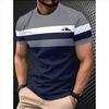 Summer Classic Men's T-shirt Outdoor Round Neck Short Sleeve Top Stripe Print Street Loose T-Shirt Male Oversized Clothing