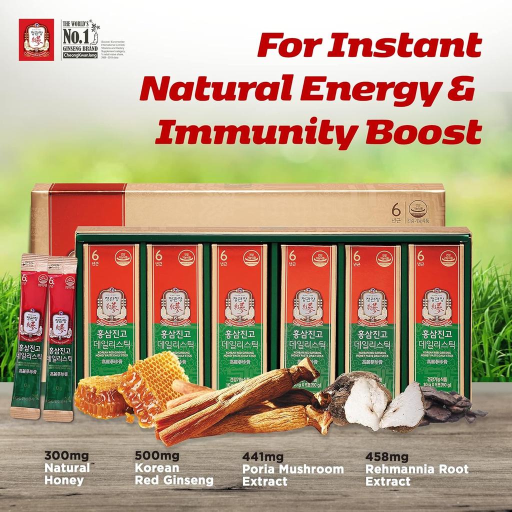 Медовые палочки CheongKwanJang Ginseng, Hong Sam Jin Go Daily, жидкий экстракт корейского красного женьшеня, натуральная энергия - 30 шт.