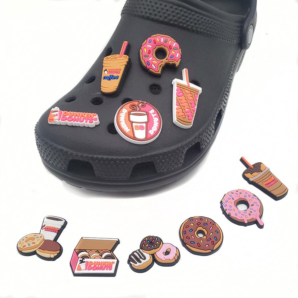 DUNKIN DONUTS Шармы для обуви со вкусом молочного чая и пончика - Милые Цветочные Мягкие Резиновые Декоративные Пряжки