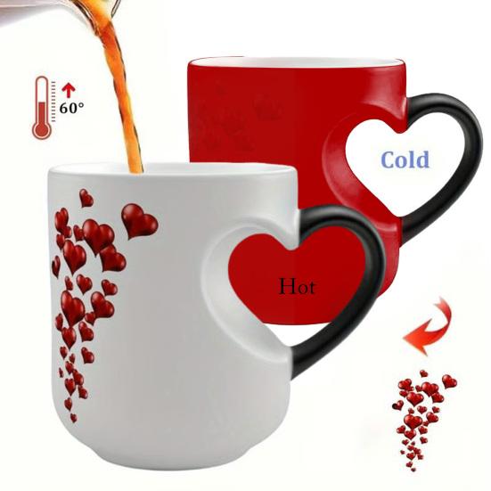 Кружка-сердце с меняющимся цветом 11 унций Магическая керамическая кружка раскрывает скрытый узор Кофейная кружка для горячих напитков Романтический подарок для любителей кофе и чая