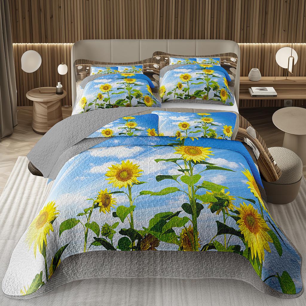 Подсолнух Покрывало Твин Квин Пасторальный Желтые Цветы Покрывало Сад Цветочный Ботанический Стеганый Постельный Набор Для Комнаты Мальчиков Девочек