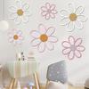 6Pcs/Set Flower Wall Decoration Wooden Flower Cutout Rustic Flower Wall Art Ornament for Home Farmhouse Living Room Bedroom