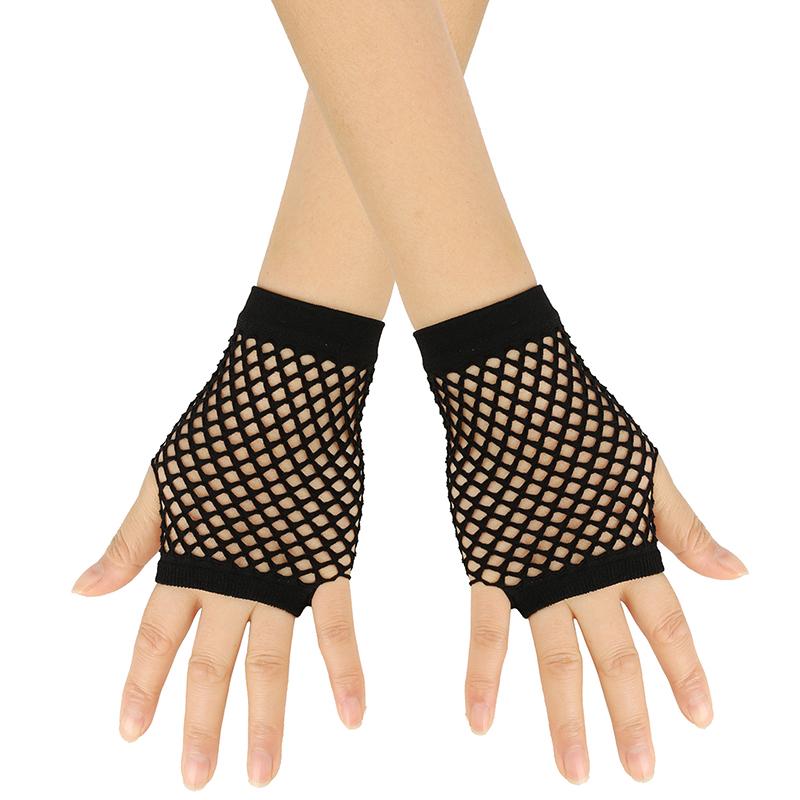 1Pair Womens Short Fishnet Net Gloves Fingerless Mesh Gloves Punk