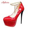 Hot Sale 16.5cm Super High Thin Heels Pumps Women Party Disco Dance 5.5cm Platform Metal Chain Big Size 48 49 50