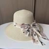Beach hat women's summer face covering UV protection small floral bow sun hat seaside vacation big brim versatile straw hat
