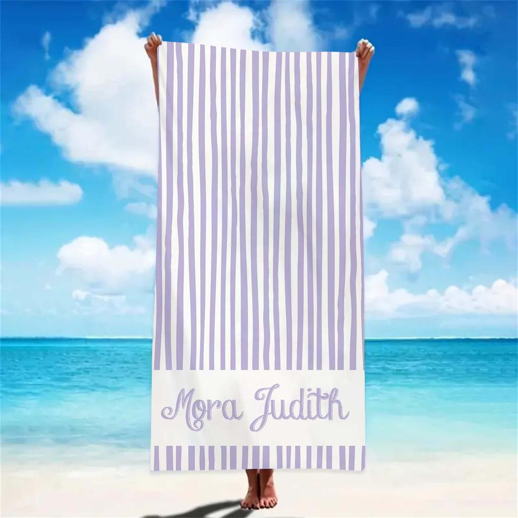 Personalized Girls Beach Towel With Name Custom Beach Towels Striped Pool Towel with Logo Text For Wholesale Beach Accessories