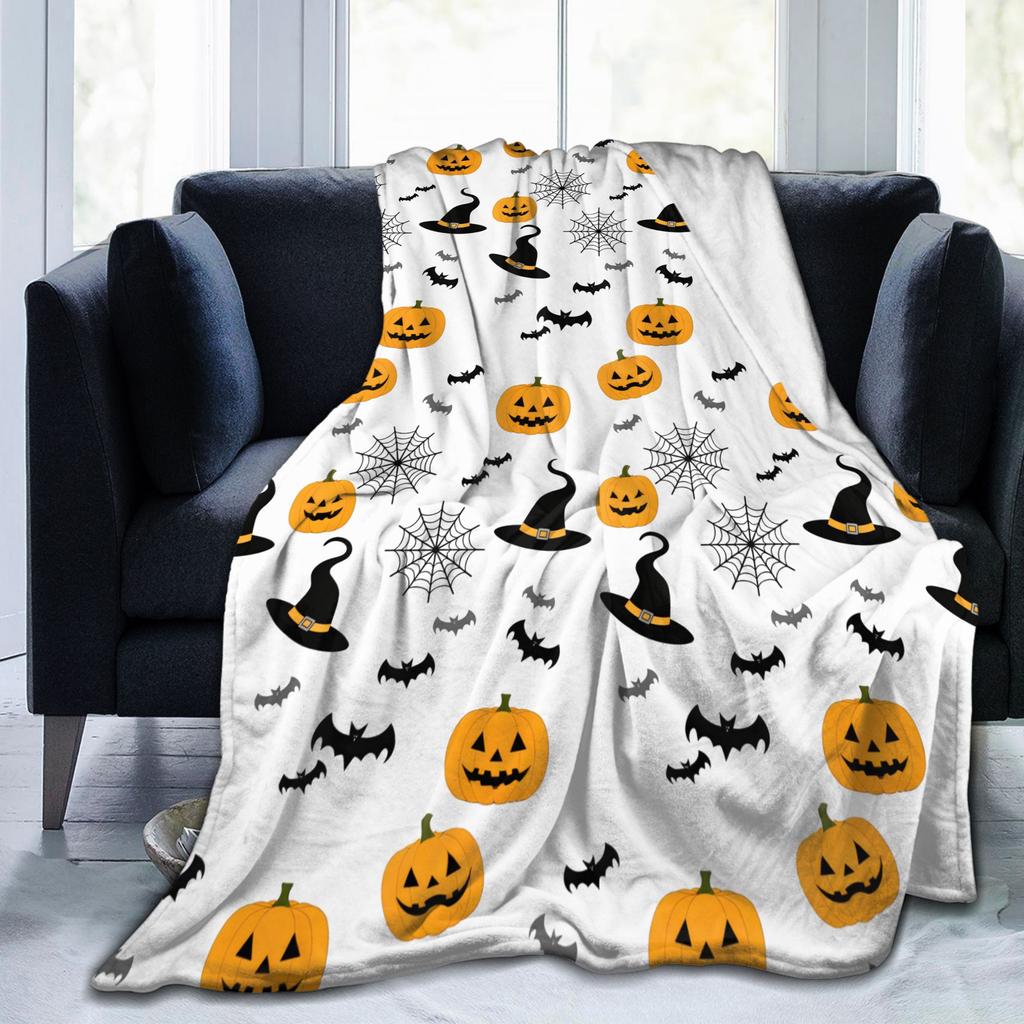 Halloween Blankets Fleece Textile Decor Witch Hat Black Bat Pumpkin Breathable Soft Throw Blanket for Bed Outdoor Quilt