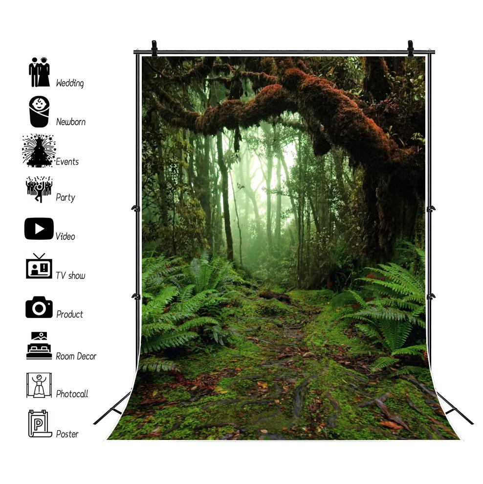 Spring Natural Scenery Forest Photography Backdrop Tropical Jungle Green Forest Tree Adventure Baby Portrait Photo Background