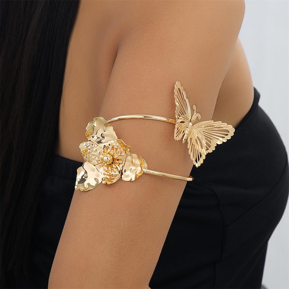 Design Sense Hollow Butterfly Flower Open Cuff Armband for Women Trendy Leaf Floral Geometric Arm Bracelet Party Body Jewelry