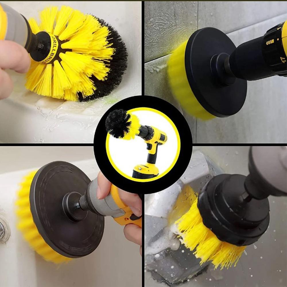 4pcs Yellow Electric Drill Cleaning Brush Car Detailing Drill Brush Set Floor Cleaning