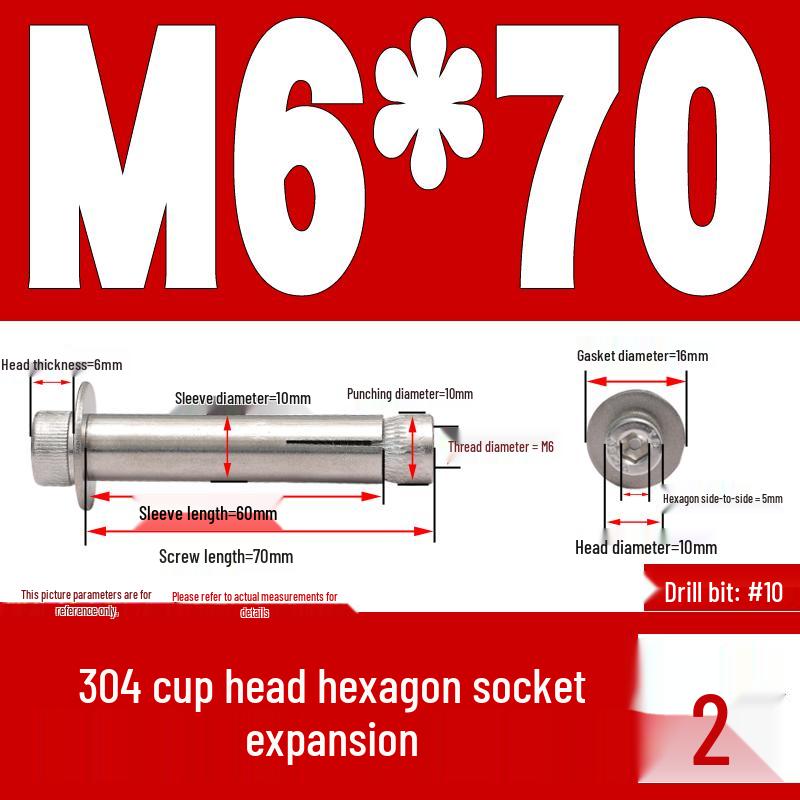 Шестигранный анкерный болт из нержавеющей стали 304 M6/M8/M10 x 60/70/80/90