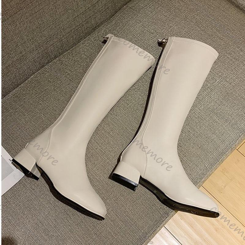 Празднуйте Толстый Низкий Каблук Рыцарские Сапоги до Колена Женская Элегантная Обувь Однотонная Весна Осень Мягкая Кожа Длинные Боты Большой Размер 43