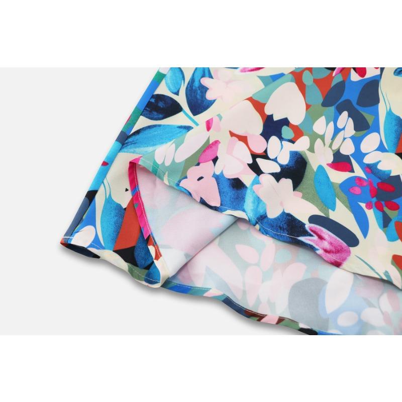 Summer Women's V-Neck Printed Dress A-Line Skirt