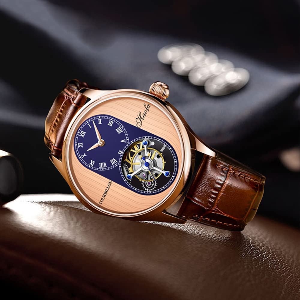Механические часы HAOFA Tourbillon Watch 8 Dial Vintage Wood Grain Ультратонкое сапфировое стекло Ремешок из натуральной кожи Роскошный стильный сапфировое стекло
