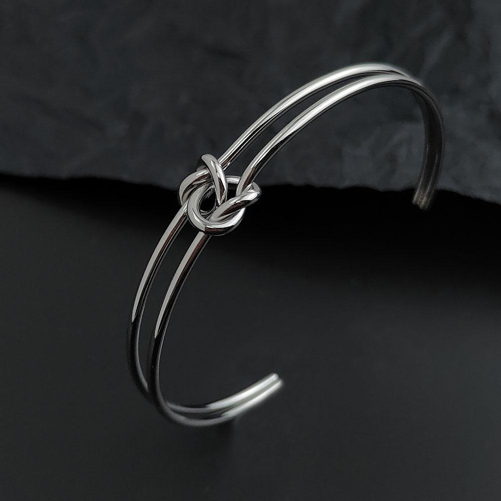 Simple Double Layer Steel Wire Bow Stainless Steel Gold Plated Bracelet, High Quality Waterproof Silver Jewelry, Gift for Women