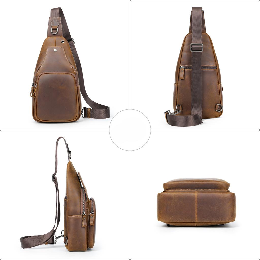 Многофункциональная кожаная сумка через плечо, большой емкости, повседневная мужская сумка из натуральной кожи на груди, слой кожи головы