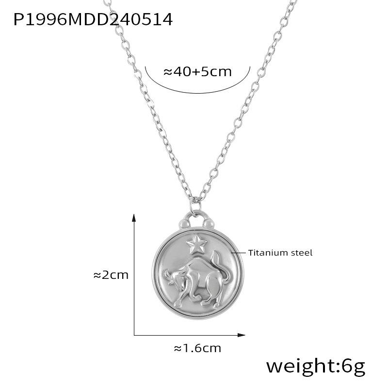 Fenny Fashion Embossed Stars 12 Constellations Round Brand Pendant Necklace 18K Gold Plated Stainless Steel Jewelry