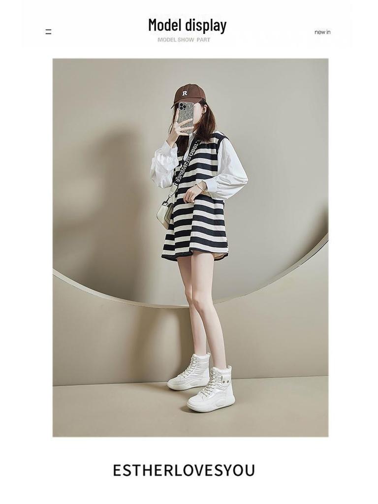 Женские бархатные высокие зимние ботинки - зимняя коллекция 2024 года, корейский стиль, теплая повседневная обувь из хлопка (ZY5867)