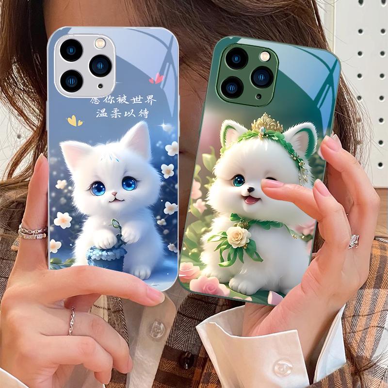 Милая маленькая собачка зеленая для iPhone 16 Pro Max 15 Pro 14 13 12 Mini 11 XS Max XR 7 8 Plus SE 2022 Чехол для телефона из закаленного стекла