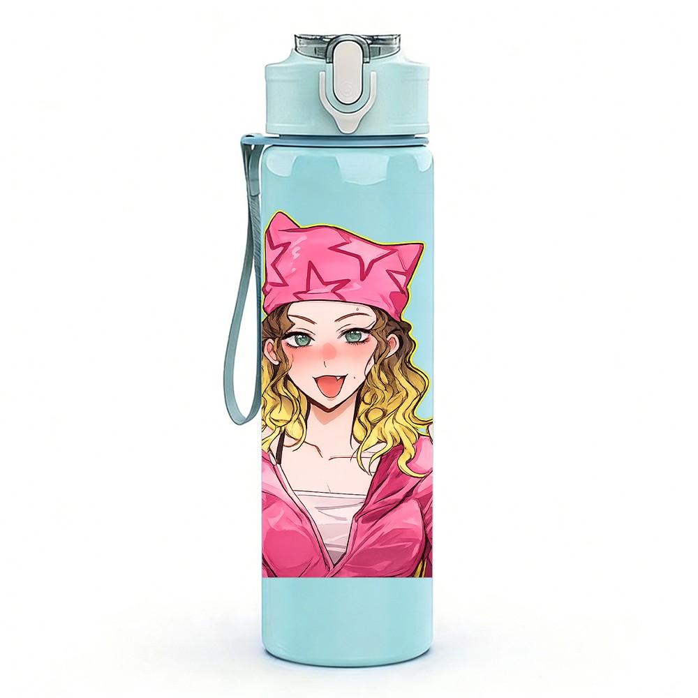 1PC Pink Hat Fashion Girl 750ml Color Plastic Sports Water Bottle Leakproof Flip Straw Lid Suitable for Sports Office Home Use
