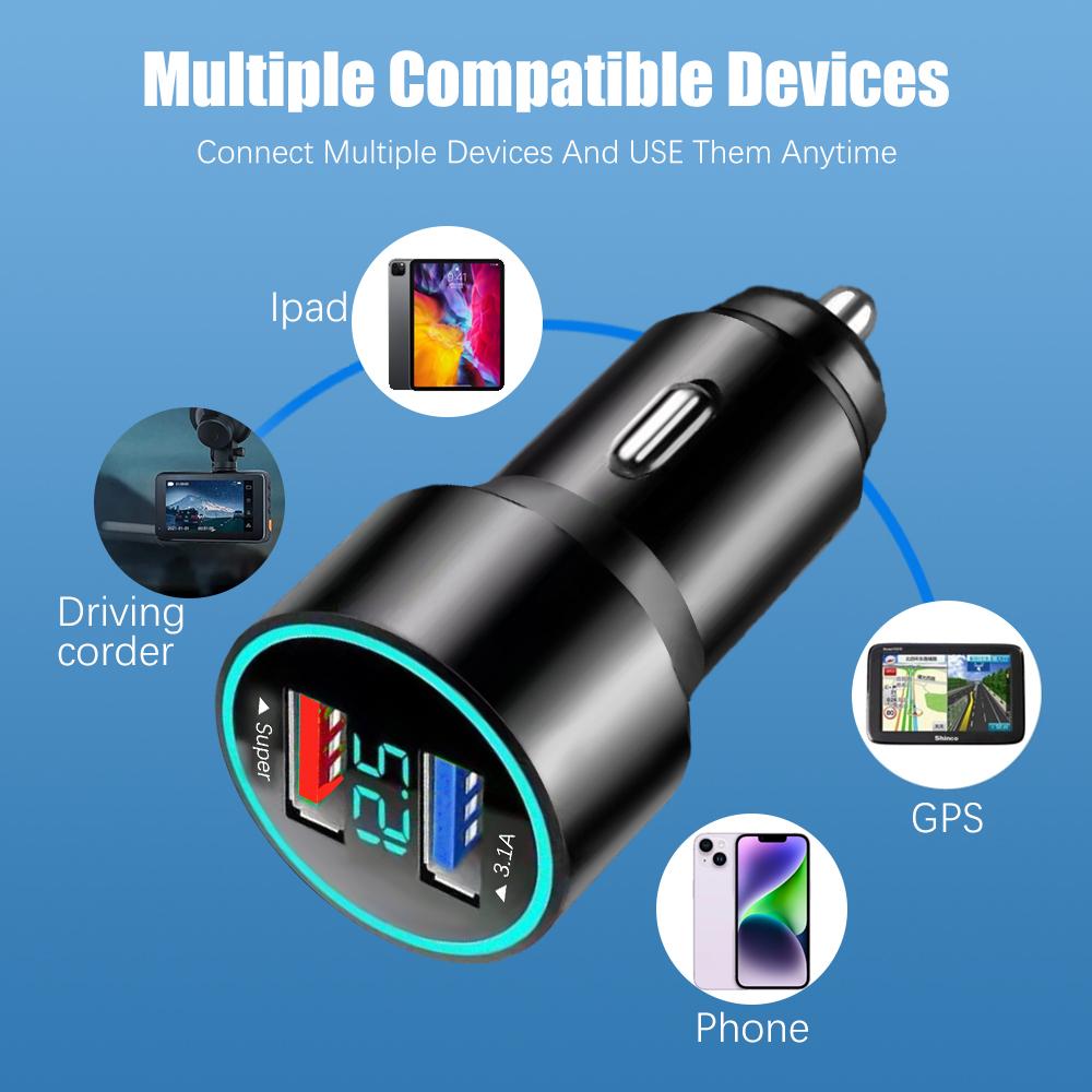 66 Вт + 3,1 А цифровой дисплей светодиодный автомобильный зарядное устройство супер быстрый алюминиевый сплав автомобильный телефон зарядное устройство адаптер для iPhone Samsung Huawei Xiaomi