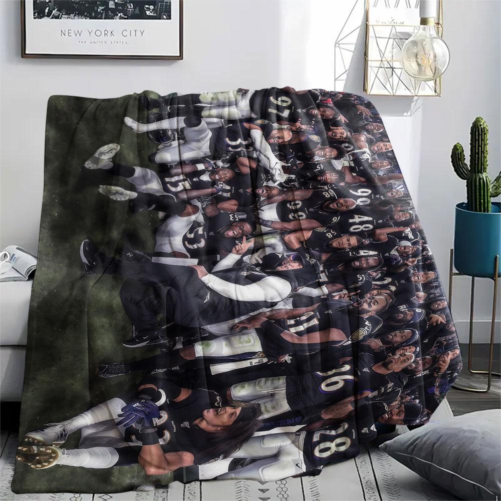 BAL Ravens Printed Flannel Blanket, soft throw for bedroom sofa, washable, fan merchandise, great gift.