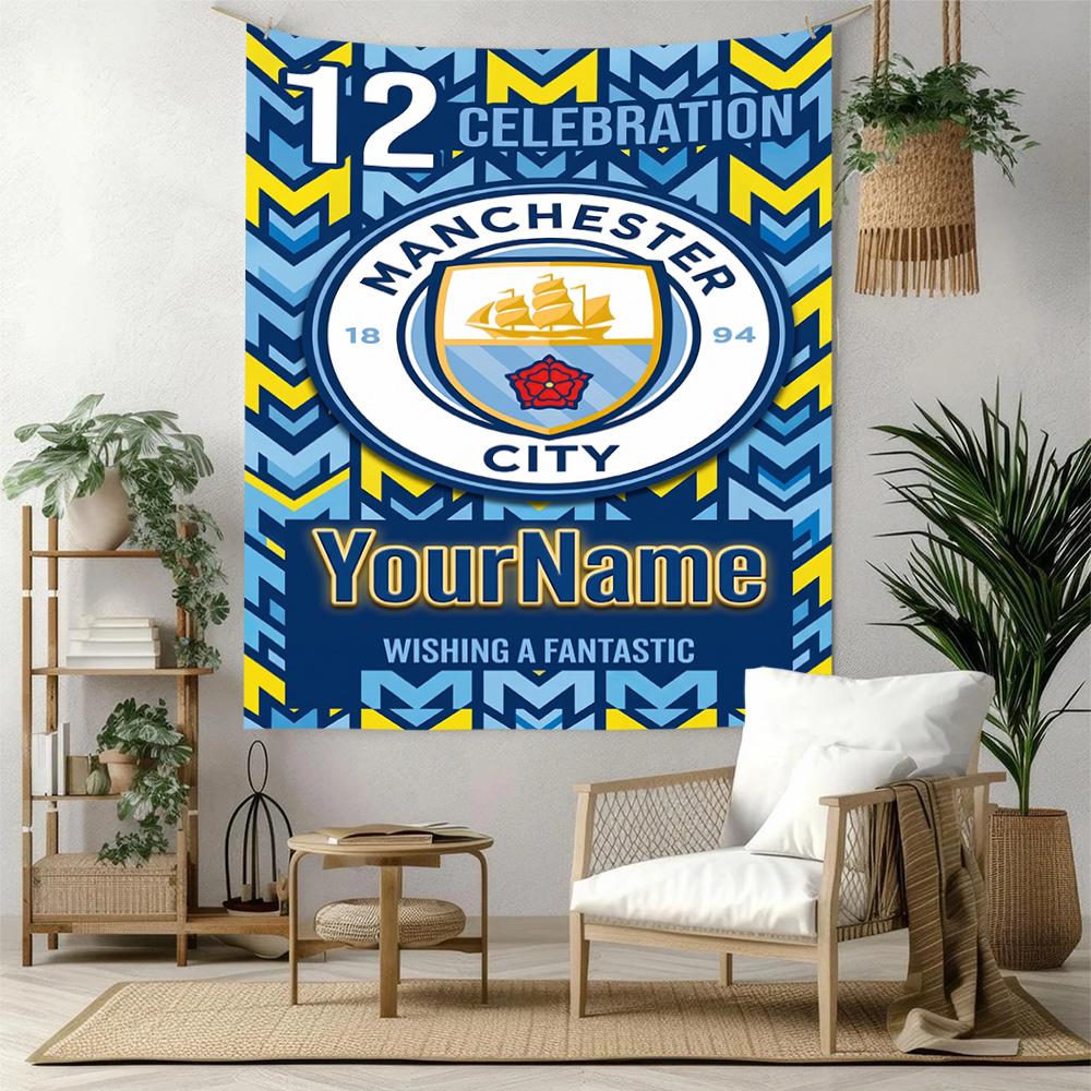 Manchester City Custom Your Name Wall Decor Tapestry Art For Pet Memorial Birthdaywedding Party Backdrop Family Gift