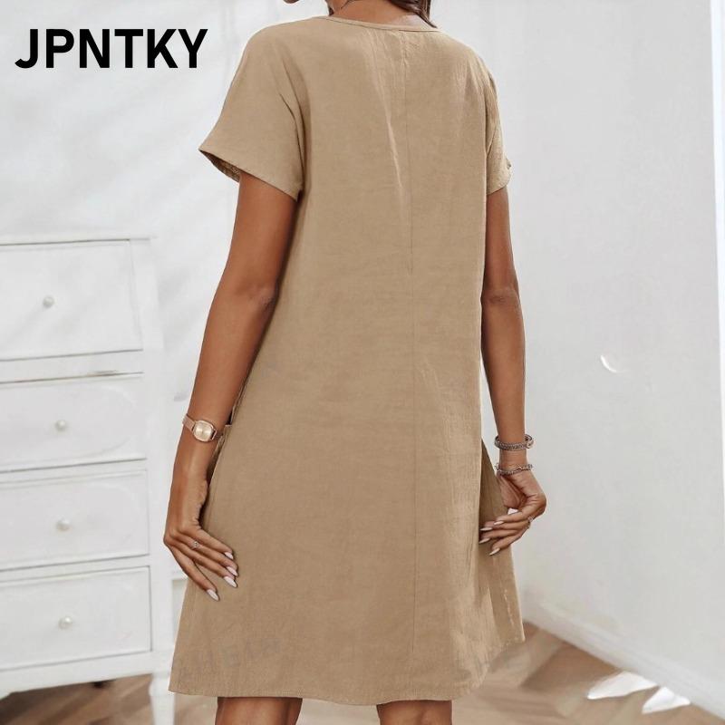 JPNTKY Модные летние весенние однотонные принтованные платья с коротким рукавом повседневные