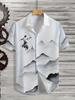 Men'S Landscape Painting Digital Print Short Sleeve Button-Up Shirt, Fiber, Summer Vacation And Casual Wear!