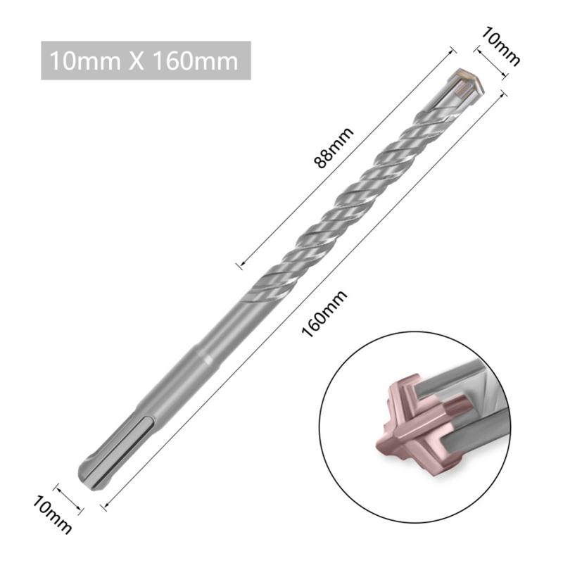 5 Pcs Electric Hammer Cross Impact Drill Bit Set 2-slot Round Shank Cross Tips For Concrete Wall