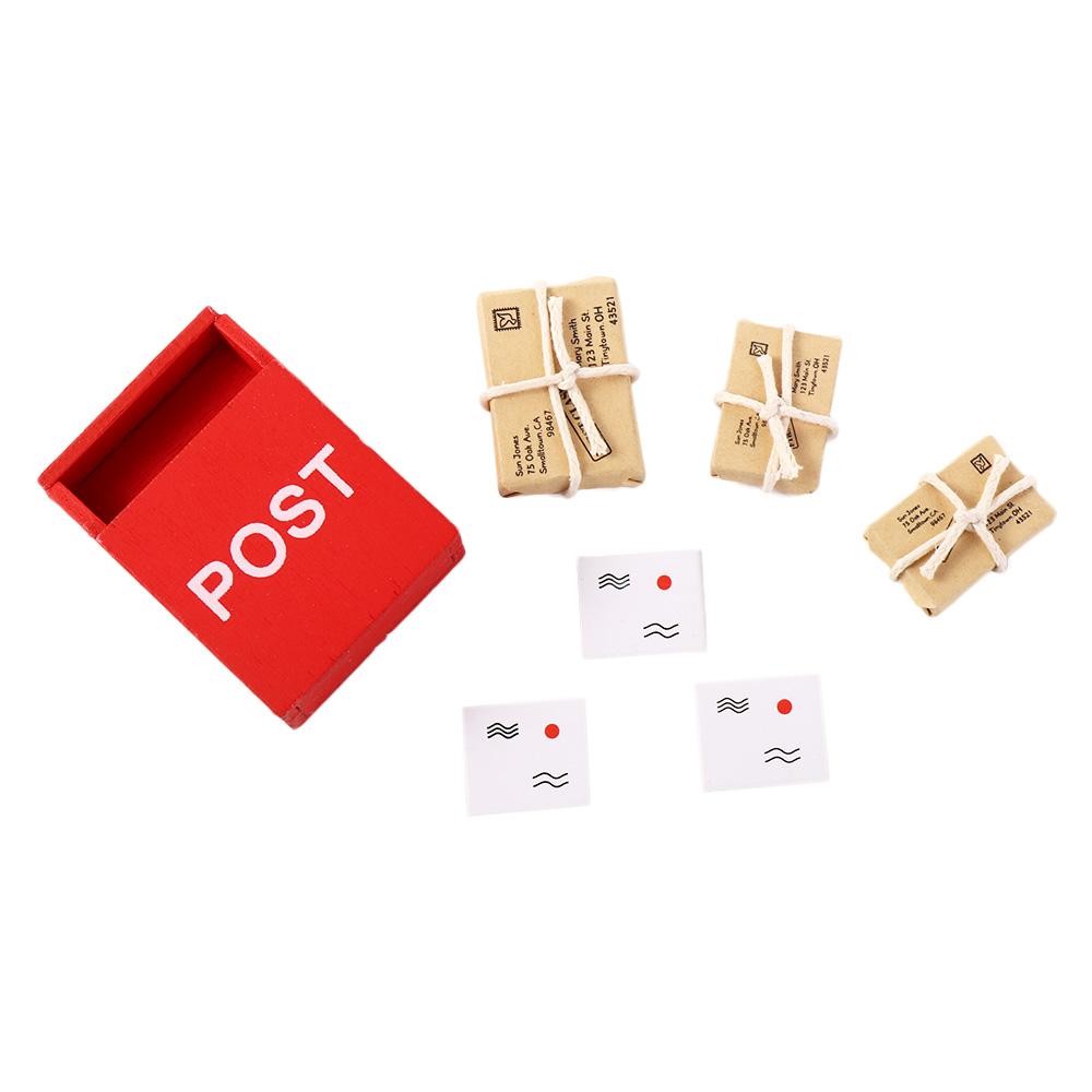 Dollhouse Miniature Letter Box Simulation Furniture Toy Mini Mailbox With Mail Sack Postcard