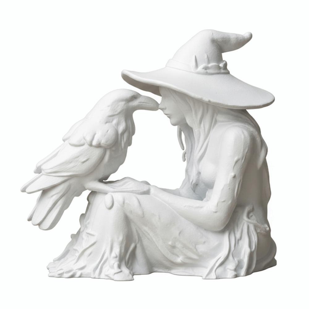 Desk Ornaments Witch Sculpture Gothic Style Halloween Decoration Bird and Girl Sculpture Office