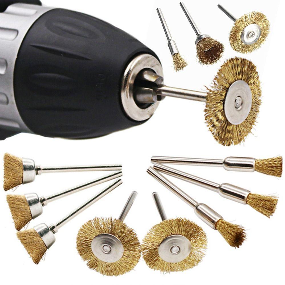 15Pcs/set Mini Grinding Accessories Wire Wheel Brushes T-shaped Brush Grinder Rotary Polishing Tools