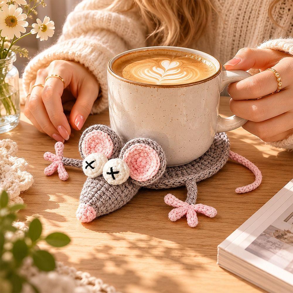 Soft Knitted Crochet Animal Coaster Cute Cartoon Cup Mat  Home Kitchen Table Decor