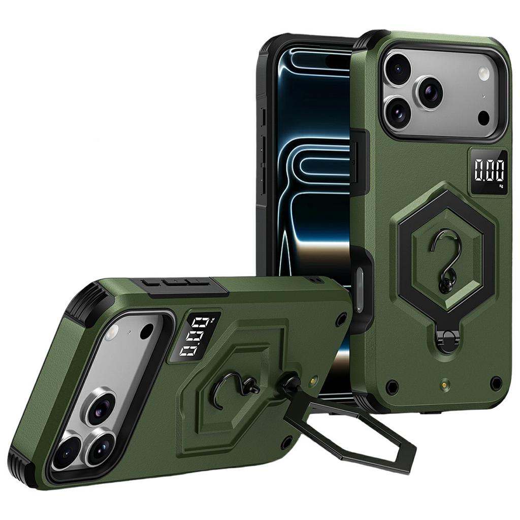 For iPhone 17 Pro Max Case Hexagonal Kickstand Shockproof TPU PC Matte Phone Cover with Integrated Scale Hook