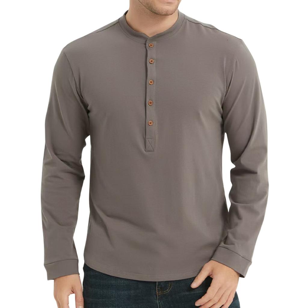 Мужские весенние однотонные ретро-топы с длинным рукавом на пуговицах, мужские повседневные модные топы