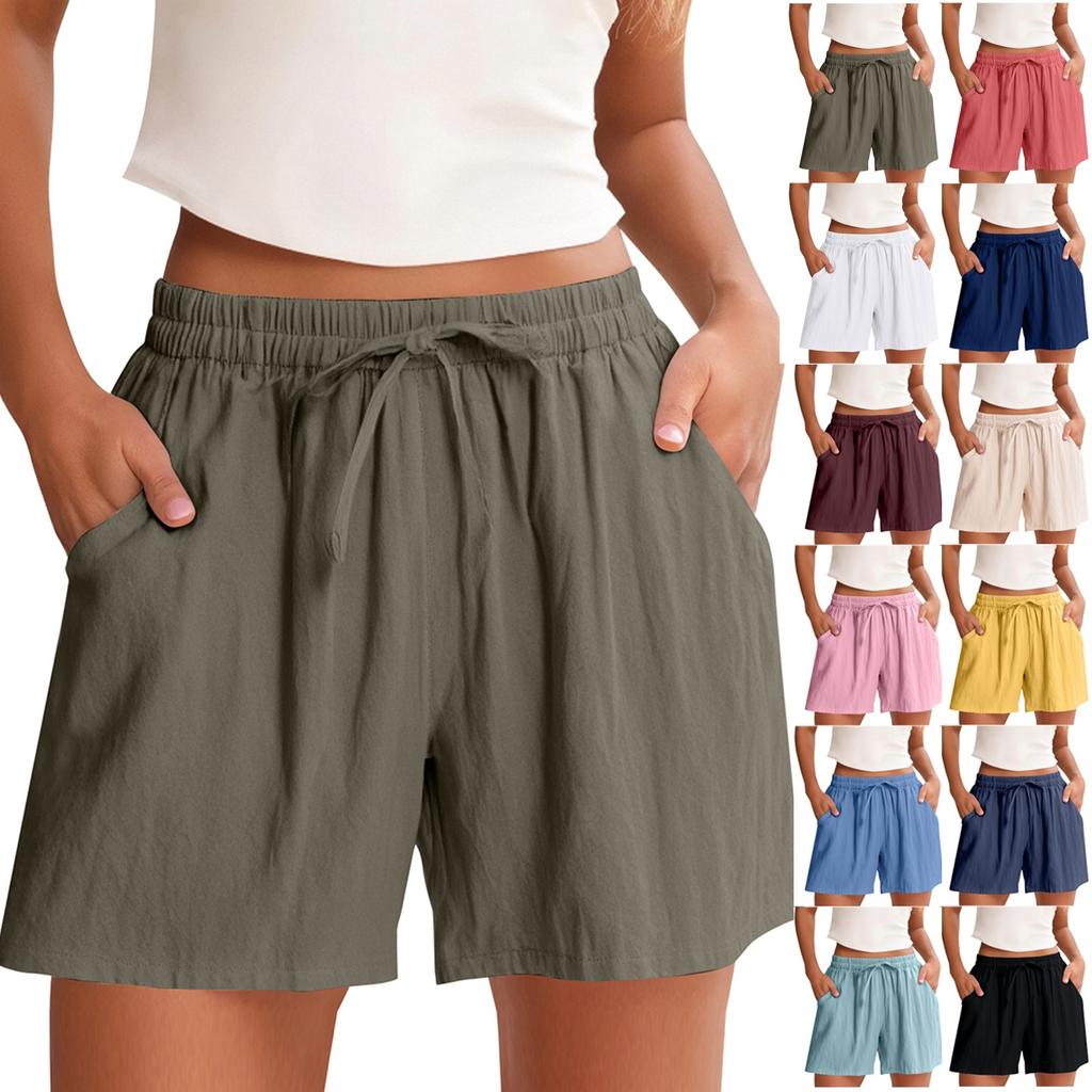 Women's Shorts High Waist Drawstring Knee Length Shorts Elastic Comfy Shorts With Pockets